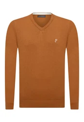 Jacey Quinn Sweatshirt V-Neck Pullover Orange/Braun