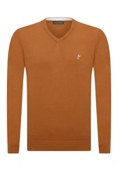 Jacey Quinn Sweatshirt V-Neck Pullover Orange/Braun