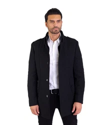 Denim Distriqt Wintermantel Herren Slim Fit mit Doppelkragen Schwarz
