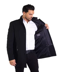 Denim Distriqt Wintermantel Herren Slim Fit mit Doppelkragen Schwarz