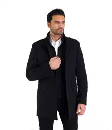 Wintermantel Herren Slim Fit Mantel mit Doppelkragen Schwarz Gr.58 entspricht 3XL Abnehmbarer Doppelkragen Weste