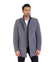 Denim Distriqt Wintermantel Herren Slim Fit mit Doppelkragen Grau