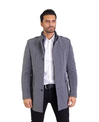 Denim Distriqt Wintermantel Herren Slim Fit mit Doppelkragen Grau