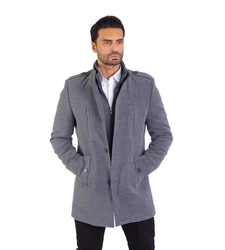 Denim Distriqt Wintermantel Herren Slim Fit mit Doppelkragen Grau