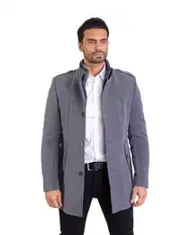Wintermantel Herren Slim Fit Mantel mit Doppelkragen Grau Gr.58 entspricht 3XL Abnehmbarer Doppelkragen Weste