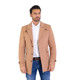 Wintermantel Feiner Herren Designer Wintermantel Beige Gr.52 entspricht L rmellaschen sowie Schulterlaschen