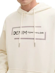 TOM TAILOR Denim Hoodie mit Logoprint Grau/Beige/Creme/Weiß