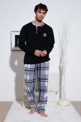 Buratti Pyjama Regular Fit (2 tlg) Schwarz/Grau/Hellblau