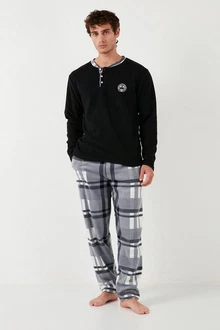 Buratti Pyjama Regular Fit (2 tlg) Schwarz/Grau/Hellblau