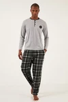 Buratti Pyjama Regular Fit (2 tlg) Dunkelgrün/Grau/Grün/Gelb