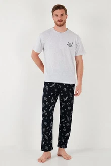 Buratti Pyjama Regular Fit (2 tlg) Silber/Lila/Dunkelblau Buratti Pyjama Regular Fit (2 tlg) Silber/Lila/Dunkelblau