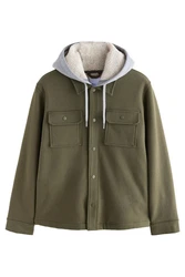 Next Hemdjacke mit Kapuze und Borgfutter Dunkelgrün