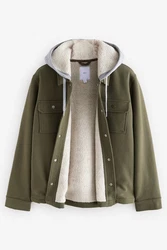 Next Hemdjacke mit Kapuze und Borgfutter Dunkelgrün