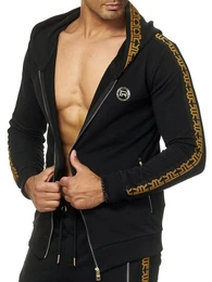 Jeanshemd Herren Kapuzenpullover mit Reiverschluss Schwarz M