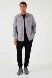 Buratti Langarmhemd Regular Fit Hellgrau/Lila/Grau