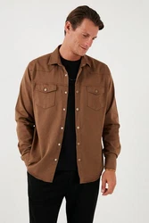 Buratti Langarmhemd Regular Fit Khaki/Braun/Beige/Dunkelbraun