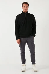 Buratti Fleecepullover Slim Fit Schwarz/Grau