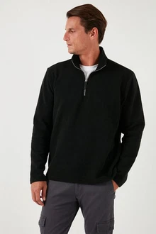 Buratti Fleecepullover Slim Fit Schwarz/Grau