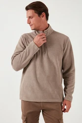 Buratti Fleecepullover Slim Fit Braun/Beige/Grau