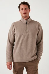 Buratti Fleecepullover Slim Fit Braun/Beige/Grau