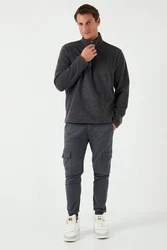 Buratti Fleecepullover Slim Fit Dunkelgrau/Grau/Hellgrau/Schwarz