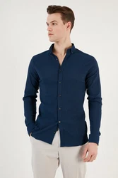 Buratti Langarmhemd Regular Fit Dunkelblau/Hellblau