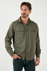 Buratti Langarmhemd Regular Fit Dunkelgrün/Grün/Khaki