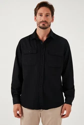 Buratti Langarmhemd Regular Fit Schwarz/Dunkelblau