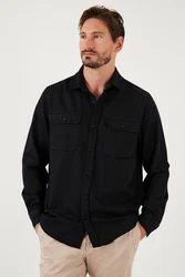 Buratti Langarmhemd Regular Fit Schwarz/Dunkelblau