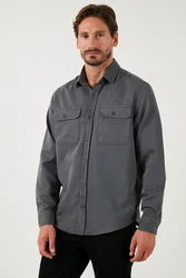 Buratti Langarmhemd Regular Fit Hellgrau/Dunkelgrau/Grau