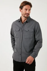 Buratti Langarmhemd Regular Fit Hellgrau/Dunkelgrau/Grau