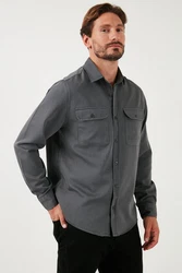 Buratti Langarmhemd Regular Fit Hellgrau/Dunkelgrau/Grau