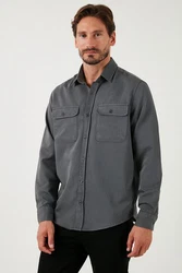 Buratti Langarmhemd Regular Fit Hellgrau/Dunkelgrau/Grau