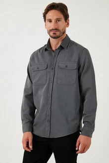 Buratti Langarmhemd Regular Fit Hellgrau/Dunkelgrau/Grau