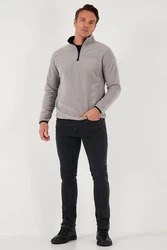 Buratti Fleecepullover Slim Fit Grau/Hellgrau
