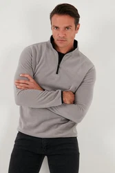 Buratti Fleecepullover Slim Fit Grau/Hellgrau
