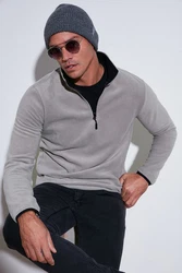 Buratti Fleecepullover Slim Fit Grau/Hellgrau