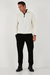 Buratti Fleecepullover Slim Fit Weiß/Creme/Dunkelblau