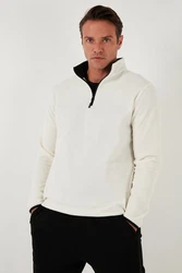 Buratti Fleecepullover Slim Fit Weiß/Creme/Dunkelblau