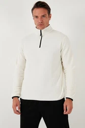 Buratti Fleecepullover Slim Fit Weiß/Creme/Dunkelblau