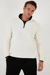 Buratti Fleecepullover Slim Fit Weiß/Creme/Dunkelblau