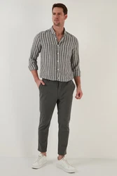 Buratti Langarmhemd Slim Fit Grau/Dunkelrot/Rot/Dunkelgrau