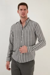 Buratti Langarmhemd Slim Fit Grau/Dunkelrot/Rot/Dunkelgrau