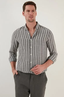 Buratti Langarmhemd Slim Fit Grau/Dunkelrot/Rot/Dunkelgrau