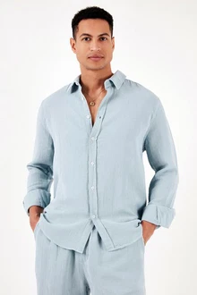 Buratti Langarmhemd Regular Fit Hellblau/Blau
