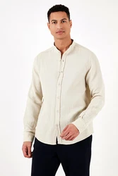 Buratti Langarmhemd Regular Fit (1-tlg) Khaki/Beige/Weiß