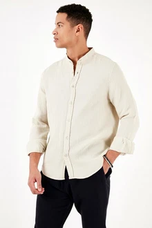 Buratti Langarmhemd Regular Fit (1-tlg) Khaki/Beige/Weiß Buratti Langarmhemd Regular Fit (1-tlg) Khaki/Beige/Weiß