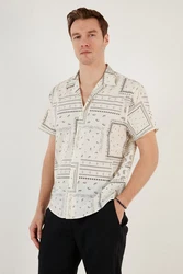 Buratti Langarmhemd Regular Fit Creme/Weiß/Beige/Grau