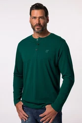 JP1880 Henley Basic Shirt Langarm Knopfleiste Grün/Dunkelgrün