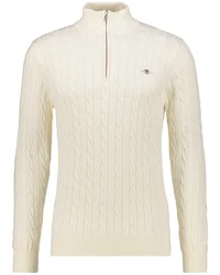 Gant Strickpullover Troyer COTTON CABLE HALF ZIP Creme/Weiß/Beige